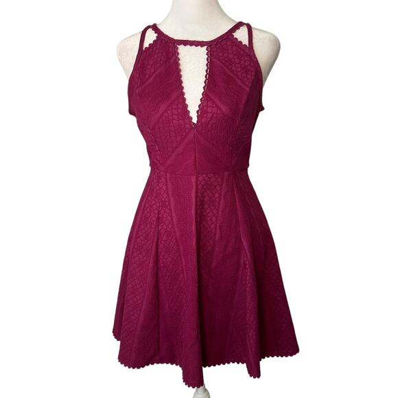 Free People magenta pink embroidered lace sleeveless a-line mini dress size 2 - Picture 1 of 12
